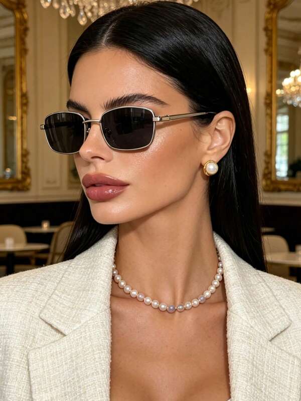 1 Pair Minimalist Thin Silver Metal Small Square Frame Women's Fashion Glasses, Ultra-Thin Temples, Grey Lenses, Suitable For Daily Wear, Street Photography, Vacation Travel, Summer Beach And Other Occasions, Full Of Academic Style, Showcasing Fashion Taste