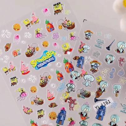 SpongeBob SquarePants 1 pièce pièce Autocollant pour ongles en relief Anime dessin animé Mignon SquarePants, pour coque de téléphone portable, tasse à eau et cahier