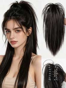 Clip-In Ponytail Hair Extension Straight High Fountain Ponytail Medium Long Synthetic Hair Piece For Women - Multicolor - View 1