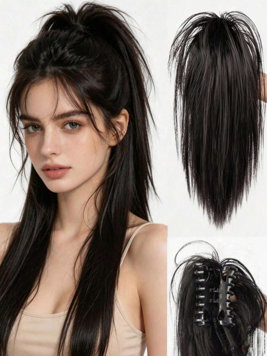 Clip-In Ponytail Hair Extension Straight High Fountain Ponytail Medium Long Synthetic Hair Piece For Women - Multicolor - View 1
