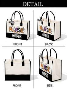 Custom Name Halloween Nurse Canvas Tote Bag, Personalized Medical Worker Shoulder Bag, Halloween Nurse Appreciation Gift - Multicolor - View 7