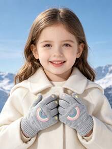 1 Pair/2 Pairs Toddler Cartoon Print Knitted Gloves, Elastic Ribbed ...