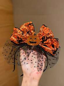 1pc Pumpkin Headband Spider Web Bow Hair Clip Headpiece Halloween Party Decoration - Multicolor - View 9