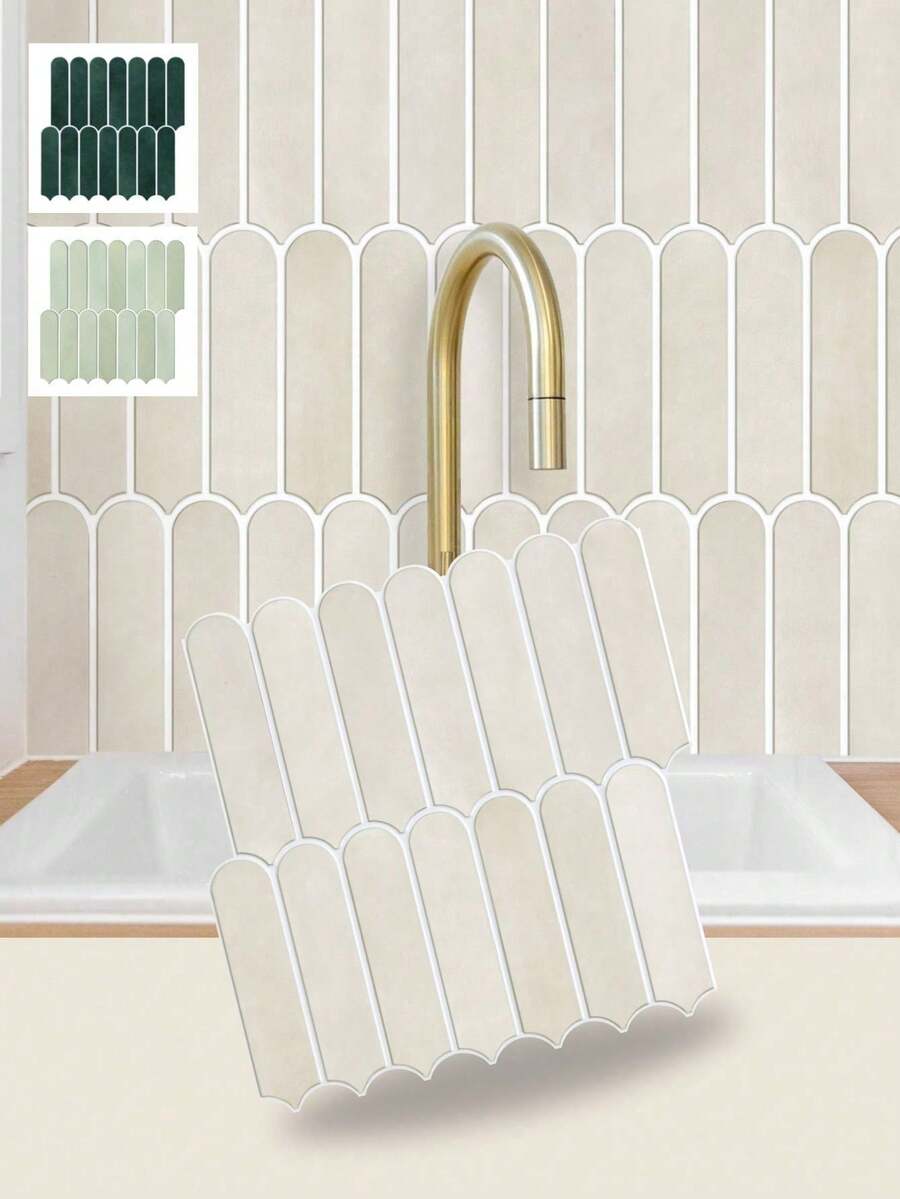 4pcs/10pcs/20pcs Fish Scale 2D Self-Adhesive Wall Stickers DIY Wall Tiles Removable Waterproof Wall Decals Suitable For Kitchen Bathroom Background Wall Decoration, Refresh Your Home - Apricot - Semi-circular Tile Wall Sticker - View 1