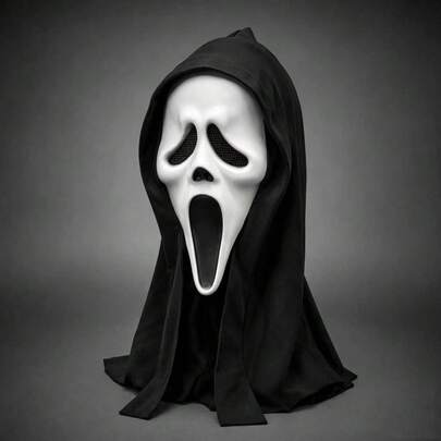 Halloween Horror Latex Mask Head Cover 5 Styles Ghost Face Phantom Black Robe Party Costume Prop Haunted House Escape Room Bar Stage Performance Decoration Adult Holiday Atmosphere Supplies Live Streaming Shooting Scene Setup Funny Scary Mask Party Carnival Nightclub Window Display Prop Costume Decor