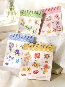 1 Book 20 Sheets Fresh Floral Die-Cut Sticker Book For Planner DIY Collage Decoration Scrapbook Photo Album - Iridescent Floral Painting - View 3