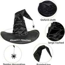 1PC Women's Halloween Witch Hats Black Pleated Wizard Top Hat With Spider Costume Accessories For Cosplay Fancy Dress And Parties - Halloween Witch Hat - View 3
