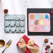 12-Cavity Christmas Silicone Baking Mold With 6 Assorted Designs Including Gingerbread Men & Stars, For Cakes & Chocolate Making - Multiple Styles - View 4
