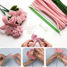 424/674pcs Pink Tulip Handmade Craft Kit, Chenille Soft Pipe Stems, Flower Stems, Stamens, Tape, Ribbons, With Tutorial Video, Suitable For Beginners, DIY Handmade Creative Decoration, Graduation, Birthday, Wedding Party Gift, Mother's Day, Valentine's Day - Pink Series - View 6