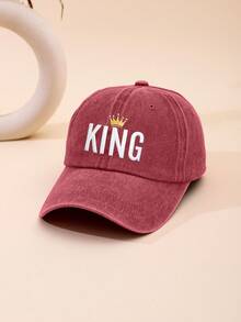 男士 KING 字母刺繡嘻哈帽，可調節防曬平帽簷棒球帽，街舞帽 - 皇冠 - 查看 22
