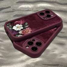 Custodia per telefono con motivo floreale retrò per iPhone 15Pro 17 16 14 13 12 11 Pro Max XS XR 7 8 Plus SE2 16E, elegante cover in silicone morbido - T15549Rosso vino - Visualizzare 5