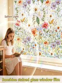 1 Roll 3D Laser Window Glass Film, 30*200cm Size, Fresh Minimalist Colorful Frosted Privacy Sticker, Privacy Protection, Heat Insulation, Sun And UV Protection, Static Adhesion Without Glue, No Adhesive, Easy To Install And Reusable, Suitable For Bathroom, Kitchen, Bedroom Windows, Rental/Office Store Home Decor Window Film, Removable Window Sticker - Multicolor - View 2