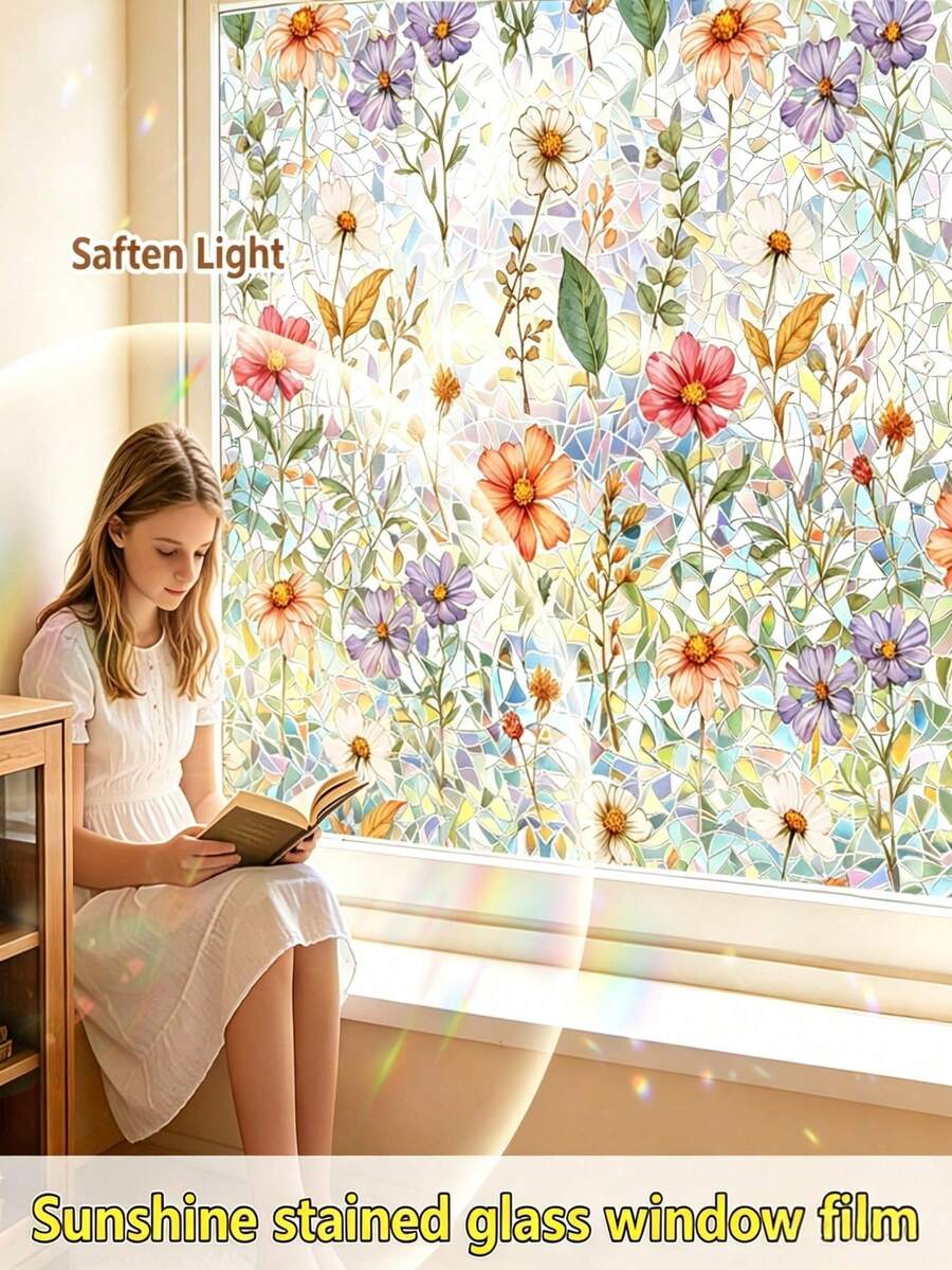 1 Roll 3D Laser Window Glass Film, 30*200cm Size, Fresh Minimalist Colorful Frosted Privacy Sticker, Privacy Protection, Heat Insulation, Sun And UV Protection, Static Adhesion Without Glue, No Adhesive, Easy To Install And Reusable, Suitable For Bathroom, Kitchen, Bedroom Windows, Rental/Office Store Home Decor Window Film, Removable Window Sticker