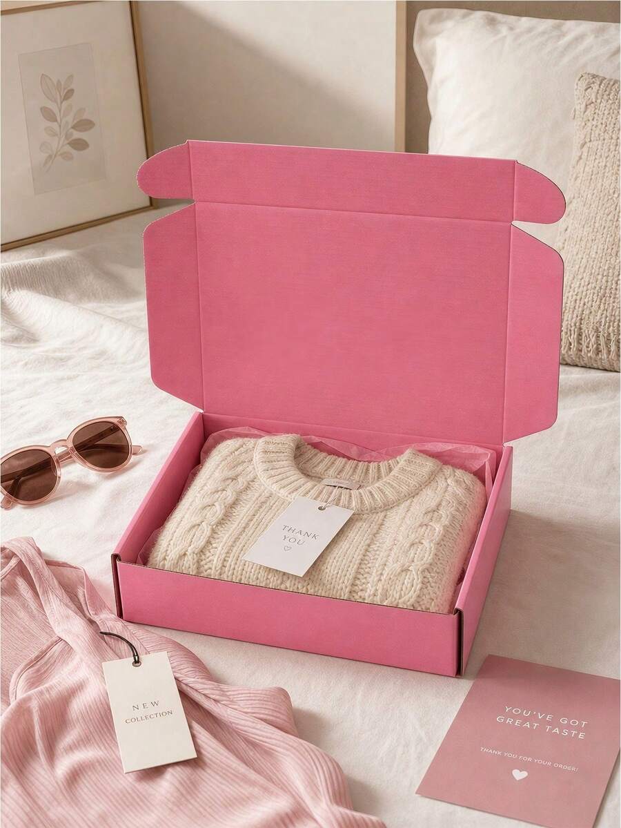 Corrugated Mailer Boxes For Small Businesses, Cute Small Cardboard Boxes, Product Packaging Mailer Boxes, Designed For Shipping Packaging, Product Mailing And Daily Gift Wrapping Fill (Pink) - Pink - View 1