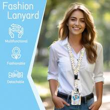 Personalized ID Set With Lanyard, Featuring A Retractable ID Holder, Retractable Clip, And Detachable Neck Lanyard, Vertical Design, Suitable For Women, Nurses, Doctors, Students, And Teachers (Spring Flower Design) - Spring Flowers - View 6