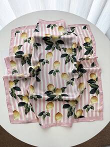 1件裝簡約印花正方形方巾 春季新款女用百搭腰帶裝飾緞帶頭巾頭飾時尚圍巾 - 粉色 - 查看 2