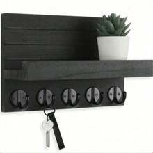 Wall-Mounted Key Rack, Decorative Key And Mail Holder With Shelf, Large Hooks For Bags, Coats, Umbrellas – Paulownia Wood Key Rack, Includes Mounting Hardware - 5 Hooks - View 1