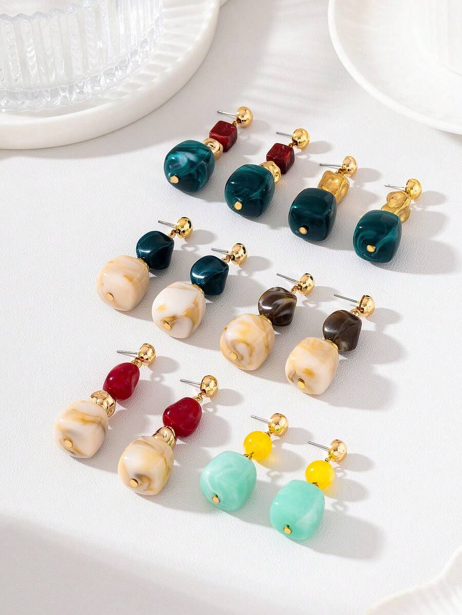 Fashionable Elegant Dark Green + Burgundy Beaded Earrings - Dark Green & Wine Red - View 1