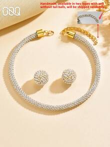 OOQ 1 Set 3pcs Summer Vacation Style White Pearl Inlaid Handmade Necklace & Earrings Jewelry Set, Elegant Fairy Style Fashion Versatile Women Jewelry Set For Daily Wear, Prom, Party And Beach Holiday - White - View 7