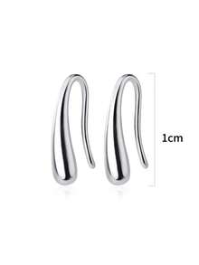 1 Pair S925 Sterling Silver Minimalist Ins Cold Style Polished Water Drop Ear Hooks, Women's Korean Fashion Unique Fresh Niche Design Casual Elegant Versatile Earrings, Suitable For Daily Commute Wear, Ear Hole Maintenance, Party, High-End Jewelry - Water Drop - View 7