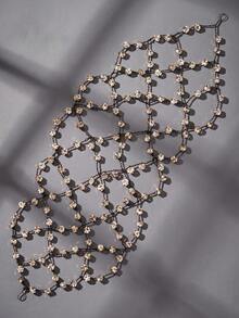 1pc Women's Vintage Rhinestone Hollow Hair Net Head Chain, Shiny Mesh Woven Full Rhinestone Headpiece, Elegant Bridal Wedding Evening Party Hair Accessory, Gothic Halloween Dark Element Women's Hair Accessory - Black - View 9