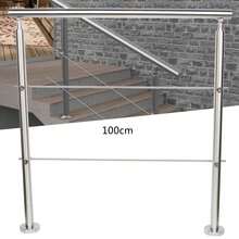 100cm Stainless Steel Handrail Railing, Silver Stair Railing With Fences, Freestanding Flexible Exterior Stair Railing For Staircases, Attics - Silver - View 3