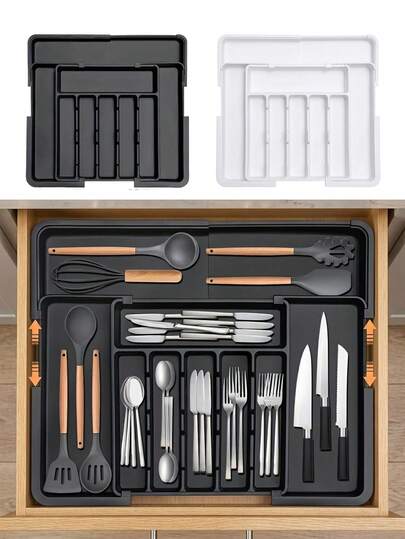 1 pièce Organisateur de tiroir à couverts, plateau à couverts extensible, 9 compartiments, porte-fourchettes et ustensiles, rangement de cuisine avec séparateurs réglables en PP pour ustensiles, cuillères, fourchettes et couteaux