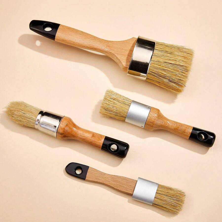 Chalk Wax Paint Brush, 4 Piece Wax Paint Brush, Chalk Paint Brushes For Furniture, Acrylic Paint,Milk Paint,Home Decor, Natural Bristle Round Oval Chalk Paint Brush For All Painting And Waxing - 4-piece Set - View 1