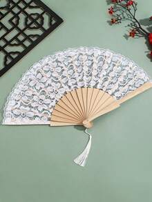 1pc Vintage Style Lace Decorated Women's Fan, Bridal Shower Decor, Wedding Photo Prop, Atmosphere Creator, Daily Photo Prop, Perfect For Matching With Bridal Gown. Can Create A Romantic Wedding Atmosphere And Also Serve As An Exquisite Decorative Item - Vintage Style Lace Decorated Women's Fan - View 8