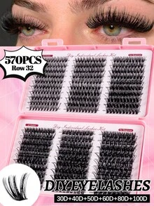 570 Large Capacity D-Type Curled False Eyelashes, 30D-100D Mixed Density Suitable For Beginners' DIY False Eyelash Extension, Easy To Use, Soft And Natural, Suitable For Different Eye Types, High-Capacity Eyelash Makeup, Eyelashes, False Eyelashes - D - View 2