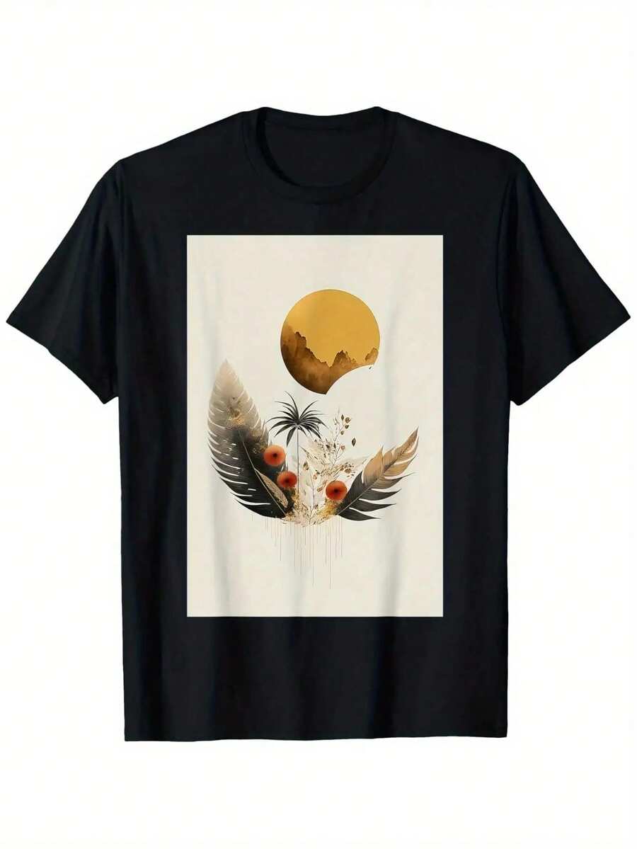 100% Cotton T-Shirt - Soft And Breathable, Round Neck, Short Sleeve, Solid Color, For Casual Wear, Machine Washable - 黑色 - 查看 1