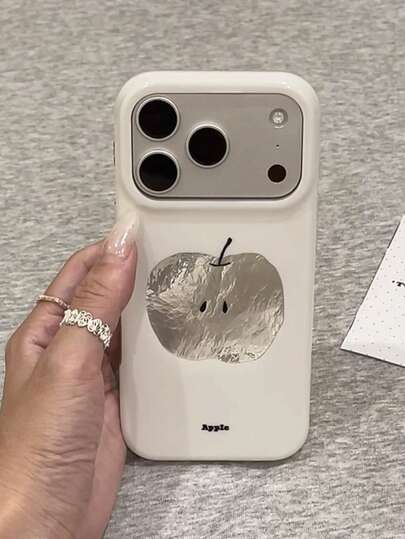 Ốp lưng điện thoại 17 phong cách Ins Nhật Hàn ngách, nền trắng, thiết kế táo bạc, 16 Pro Max, hai lớp, vân foil, 15 mới, 17 Pro, chống rơi, bảo vệ, 16, nghệ thuật độc đáo