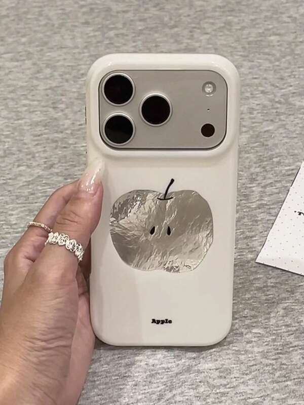 Casing Ponsel Jepang Korea Ins Niche Latar Belakang Putih Perak Desain Apple 17 Casing Ponsel 16 Pro Max Lapisan Ganda Tekstur Foil 15 Baru 17 Pro Pelindung Anti Jatuh 16 Casing Artistik Unik