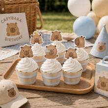 16pcs/Set (8 Cupcake Liners + 8 Cake Toppers) Capybara Cake Decoration Set, Suitable For Capybara Theme Birthday Party Decoration, Baby Shower, Party Supplies - View 6