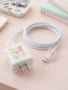 3入裝充電器保護套，適用於 Apple 裝置，字母波浪設計，M 極簡字母設計，保護殼兼容 18W/20W 快充適配器，防刮配件，送給朋友的生日禮物 - S-彩粉款 - 查看 3