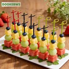 75/150/300pcs Disposable Fruit Picks (3 Colors Combination), Creative Cocktail Decoration Picks & Appetizer Toothpicks, Mini BBQ Food Skewers, Suitable For Weddings, Parties, Picnics, Afternoon Tea Cold Platters And Home Gatherings - Multicolor - View 4