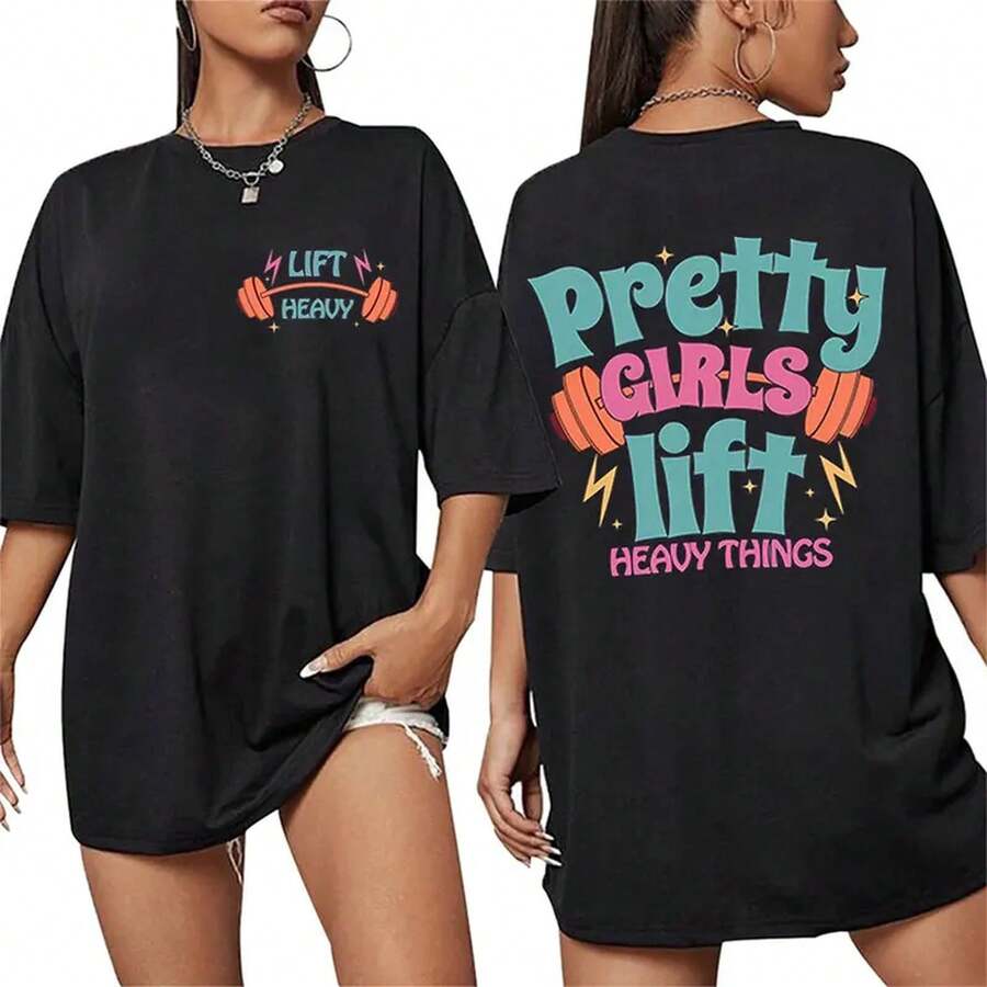 T-shirt graphique Pretty Girls Lifting Heavy Things, mode drôle, maman musclée, t-shirt meme unisexe décontracté à col rond et manches courtes - Blanc - Voir 1