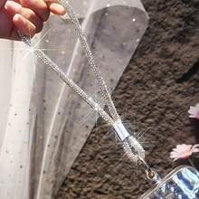 1pc Shiny Rhinestone Crystal Short Phone Lanyard Wrist Strap Anti-Loss Phone Chain Compatible With IPhone/ Series Durable Fashion Y2K Full Rhinestone Phone Lanyard For Women - Multicolor - View 5