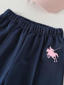 Young Girl Knight Pattern Stand Collar Sweatshirt And Pants Casual Set - Royal Blue - View 6