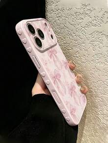 1 buah Casing Ponsel Premium Gaya Baru, Motif Pita Bunga Merah Muda Muda, Bentuk Hati 3D di Samping, Kompatibel dengan Apple 17/17Pro/17ProMax/16/16ProMax/16Plus/15/15Plus/15ProMax/14/14ProMax/14ProMax/13/13ProMax/12/12Pro/12ProMax/11/Penutup Pelindung Anti Benturan dan Tahan Guncangan - Berwarna merah muda - View 3
