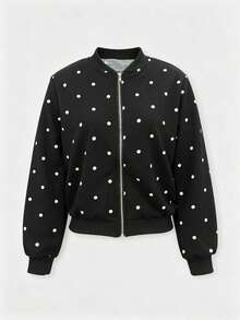 Fashionable Commuter Polka Dot Print Flight Jacket - Black - View 4