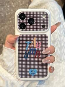 1pc Ins Style Minimalist Plaid Colorful Letter 17 Pro Max Phone Case New 15 Pro Women's 16 Pro Anti-Drop 14 Pro Niche 14/13/12 Full Coverage Protective Shell - Multicolor - View 4