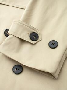 Women's Long Sleeve Collared Casual Belted Short Trench Coat - Light Khaki - View 6