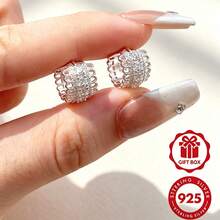 S925 Sterling Silver Lace Wave CZ Inlaid Huggie Earrings Minimalist Vintage Women's Wedding Jewelry With Gift Box YWB-A5310 - Silver - View 2