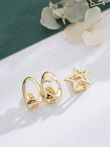 Set 2 buah Grillz Patchwork Bintang Asimetris Berongga, Penutup Gigi Samping Hip Hop yang Dipersonalisasi, Perhiasan Gigi Kostum Halloween, Cocok untuk Pemakaian Sehari-hari - Paket berisi dua buah - View 4