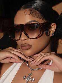 1 Pair Women's Leopard Print Aviator Frame Retro Oversized Street Style Fashion Glasses - Tortoise Shell Frame - View 2
