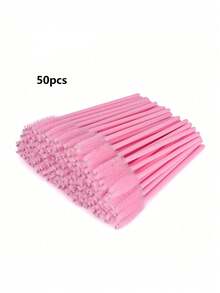 50pcs Pink Mascara Brushes + 2pcs Round Powder Puffs, Powder Puff Makeup Sponge, Velvet Face Powder Puff, Round Fluffy Powder Puff, Pink Eyebrow Brush (Suitable For False Eyelashes), Suitable For Loose Powder And Liquid Foundation, Nude Color, Makeup Brush Set - Multicolor - View 11