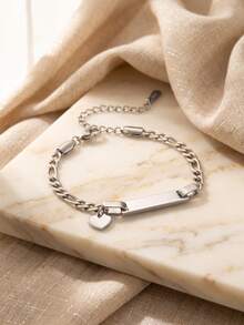 客製化刻名銘牌手鍊 金色不鏽鋼鏈條附愛心星星蝴蝶皇冠吊墜 個性化文字手環 送給她的禮物 - 彩色 - 查看 13