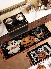 1/2pcs Halloween Kitchen Decor Rug, Cute Ghost Pumpkin Cat Kitchen Rug And Mat, Non-Slip Washable Absorbent Kitchen Accessories Decorative Mat - Multicolor - View 12