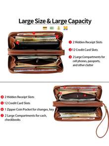 FOREVER MIYIN Women's RFID Long Wallet, Double Zipper Wristlet Clutch, Large Capacity Phone Card Holder Purse - Multicolor - View 7